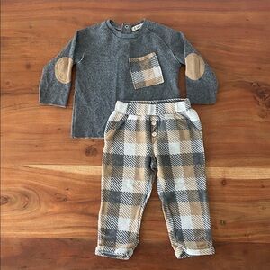 Italian baby brand EMC matching set top and pants grey checkered size 12 months